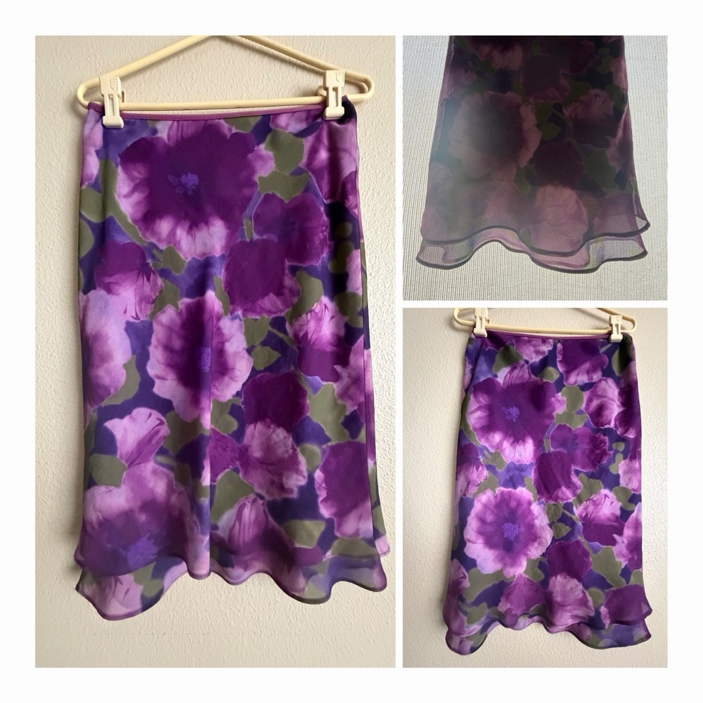 Vtg Y2K Studio Soleil Purple Floral Fairy Midi Skirt M Whimsygoth USA Made 4/6